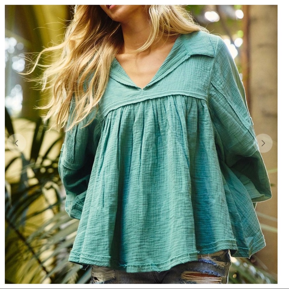 #08 Boho Chic Cotton Gauze Fabric Solid BabyDoll Top - Picture 4 of 7